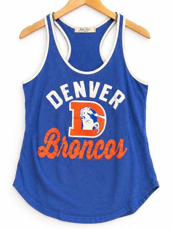 Junk Food Clothing Tops - Denver Broncos Retro Throwback D Logo Women's NFL Football Racerback Tank Top